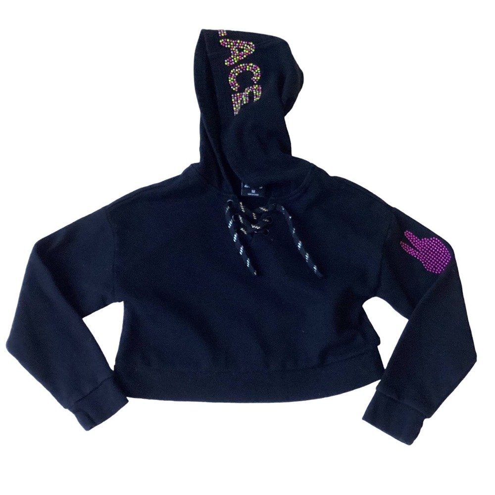 Zelos Love Hoodie Youth Medium Black Rainbow Heart Peace Ring Spun Streetwear